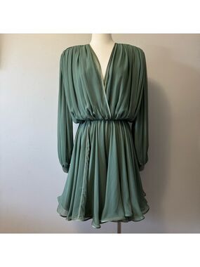 Vintage Wayne Clark Long Sleeve Cocktail Teal Dress silk lining Sz Medium